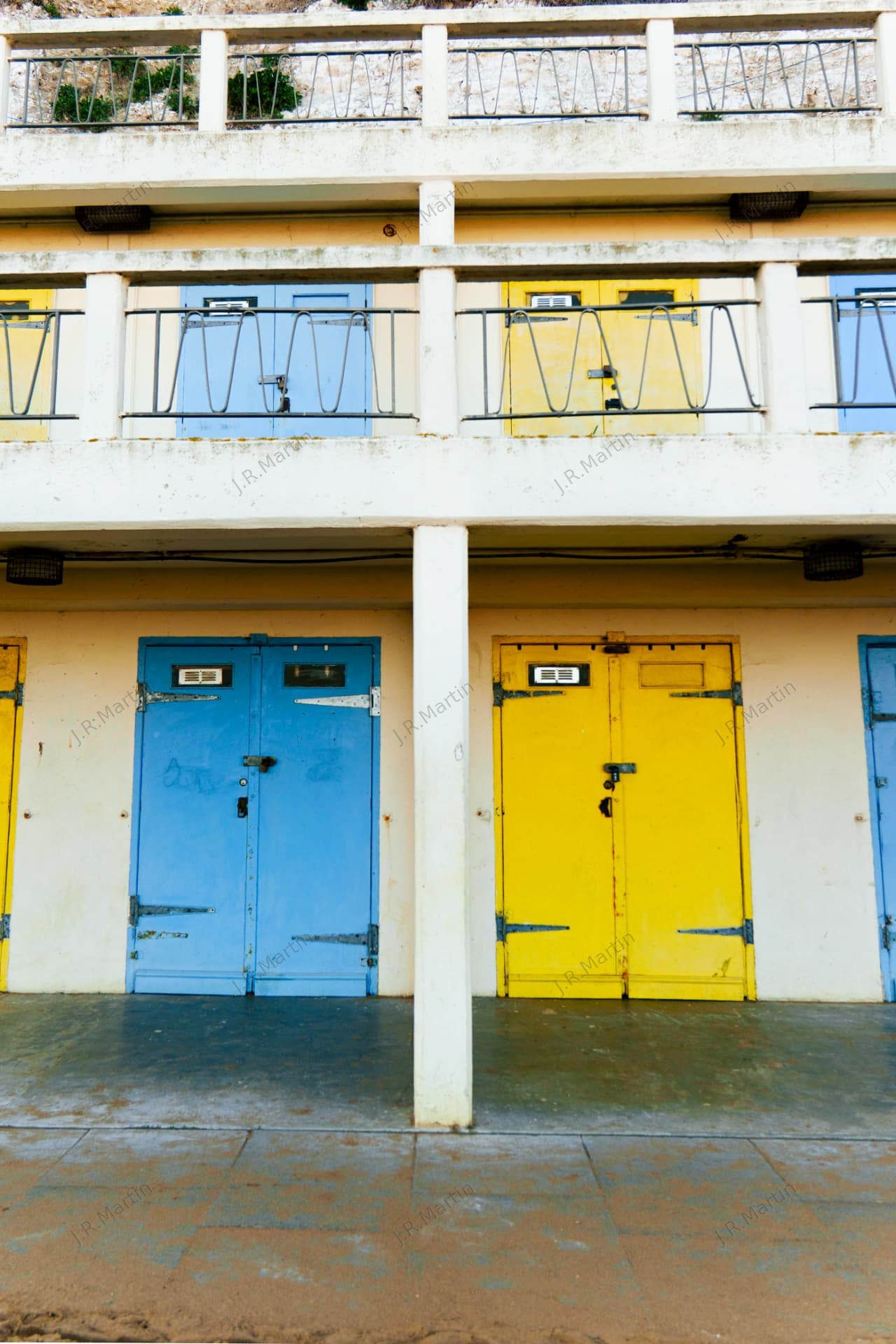 Blue and yellow beach hut doors in Broadstairs, Kent