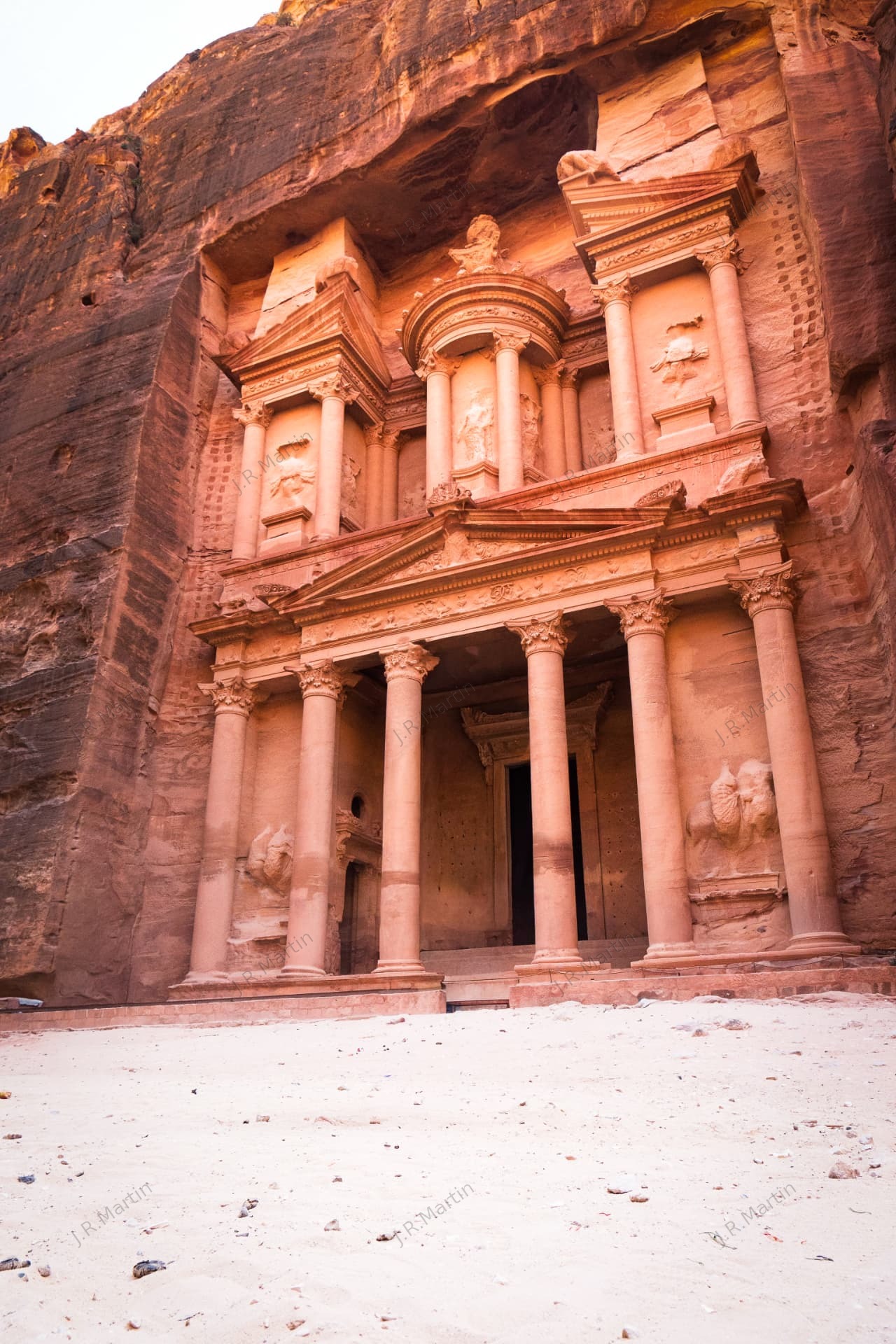 The Treasury carved into rock at Petra, Jordan